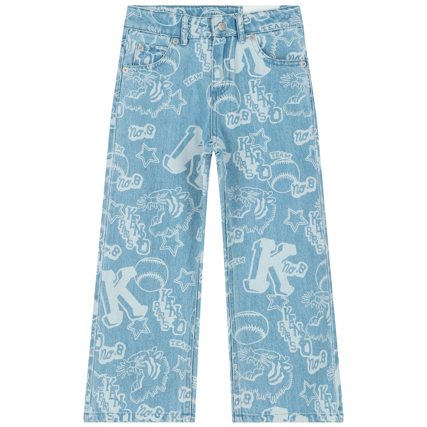 بنطلون بنات دينيم بالشعار باللون الأزرق, 1, hi-res